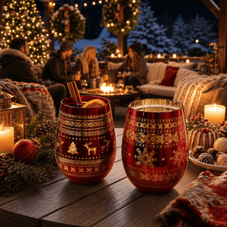 Crystal Christmas Tree Wine Water Glasses Set Of 2 Holiday Themed Red Gold Etched Winter Snow Wonder - Boutique Bella Bella