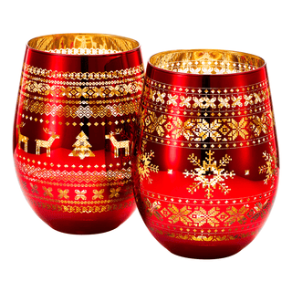 Crystal Christmas Tree Wine Water Glasses Set Of 2 Holiday Themed Red Gold Etched Winter Snow Wonder - Boutique Bella Bella