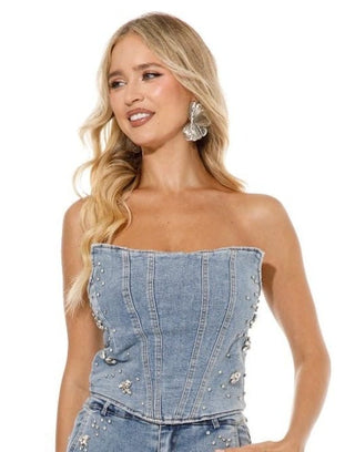 Crystal Elegance Denim Corset - Boutique Bella Bellashirt