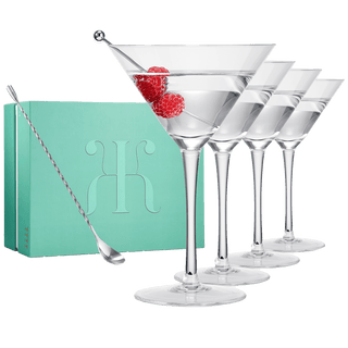 Crystal Martini Glass Set Of 4 10OZ Classic Luxury Cocktail With Bar Spoon Olive Picks Premium Hand - Boutique Bella Bella