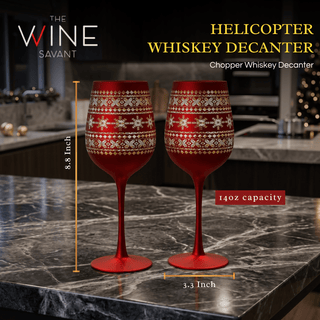 Crystal Stemmed Christmas Wine Glasses Goblets Set Of 2 Vibrant Themed Red Gold Etched Winter Snow W - Boutique Bella Bella