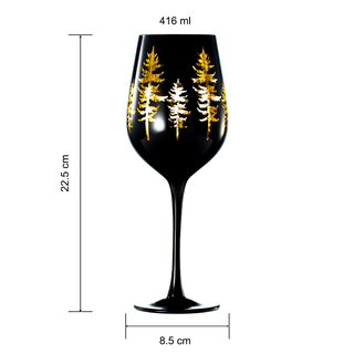 Crystal Winter Trees Black Gold Stemmed Wine Glasses Set Of 2 Glass Colored Vibrant Black Gold Etche - Boutique Bella Bella