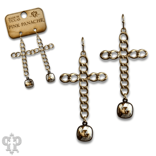 Curb link cross earring with Austrian crystal - Boutique Bella BellaEarrings