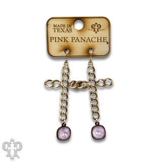 Curb link cross earring with Austrian crystal - Boutique Bella BellaEarrings