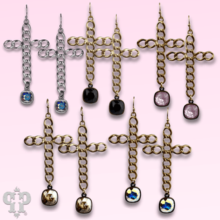 Curb link cross earring with Austrian crystal - Boutique Bella BellaEarrings