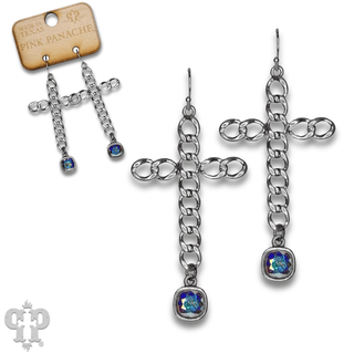 Curb link cross earring with Austrian crystal - Boutique Bella BellaEarrings