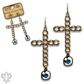 Curb link cross earring with Austrian crystal - Boutique Bella BellaEarrings