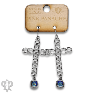 Curb link cross earring with Austrian crystal - Boutique Bella BellaEarrings