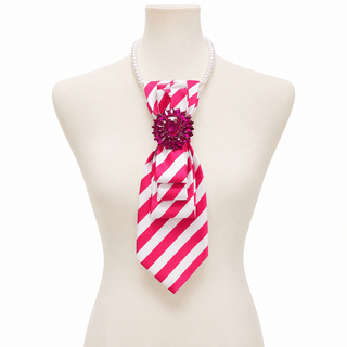 Custom Necklace - Hot Pink/White Stripe HP Brooch - Boutique Bella BellaNeckalce