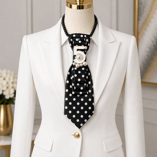 Custom Necktie Necklace - Black White Dot w White 5 Brooch - Boutique Bella BellaNeckalce