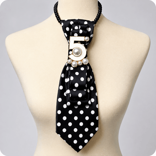 Custom Necktie Necklace - Black White Dot w White 5 Brooch - Boutique Bella BellaNeckalce