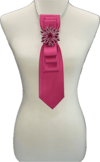 Custom Necktie Necklace - Hot Pink w Pink Baroque Brooch - Boutique Bella BellaNecklace