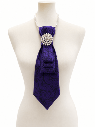 Custom Necktie Necklace- Purple Paisley w Pearl Brooch - Boutique Bella BellaNecklace