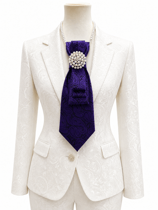 Custom Necktie Necklace- Purple Paisley w Pearl Brooch - Boutique Bella BellaNecklace