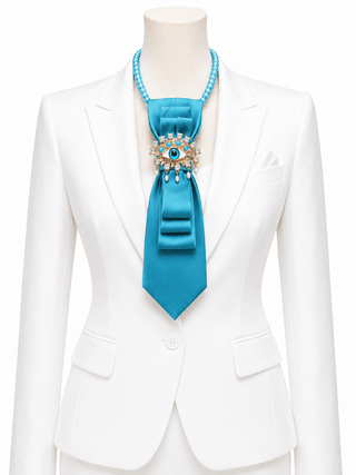 Custom Necktie Necklace - Teal w Designer Eye Brooch - Boutique Bella BellaAccessories