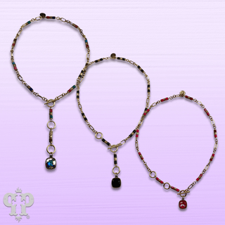Cylinder stone linked bead with toggle closure and Austrian crystal necklace - LC - Boutique Bella BellaNecklaces