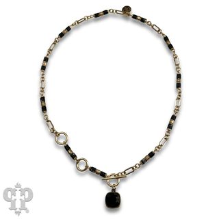Cylinder stone linked bead with toggle closure and Austrian crystal necklace - LC - Boutique Bella BellaNecklaces