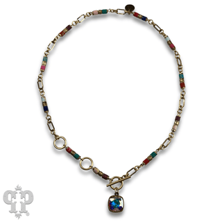 Cylinder stone linked bead with toggle closure and Austrian crystal necklace - LC - Boutique Bella BellaNecklaces