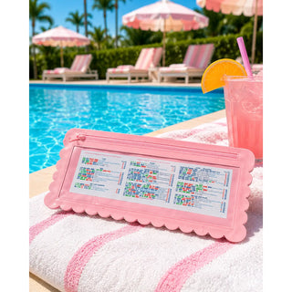 Splash-Proof Mahjong Card Holder For Pool Mahjong - Pink Scallops Large Size