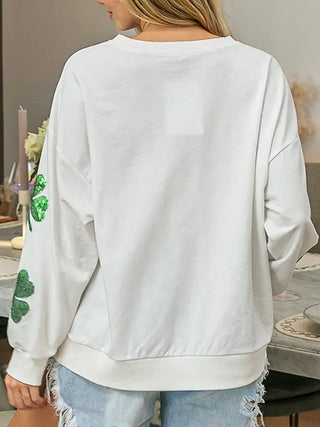 White Clover Sequin Patch Pullover