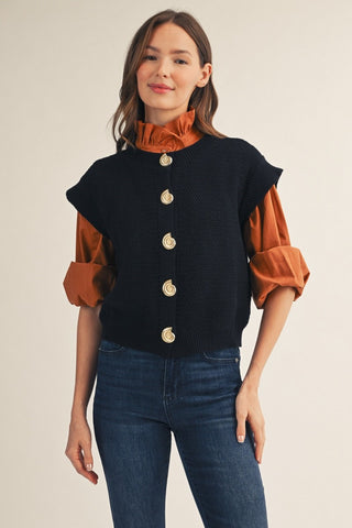 Coastal Charm Sweater Vest - Black