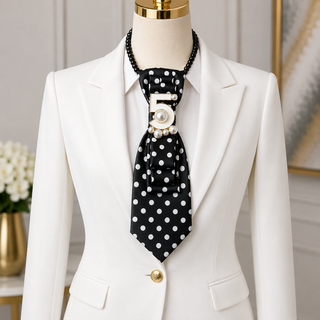 Custom Necktie Necklace - Black White Dot w White #5 Brooch