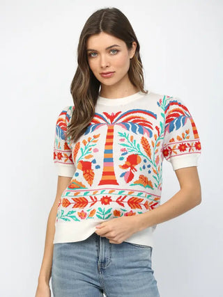 Tropical Daydream Short Sleeve Sweater Top