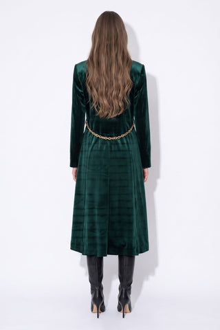 Velvet Royalty Chain-Accent Coat - Green