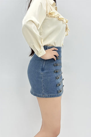 Denim Mini Skirt W/Double Buttons