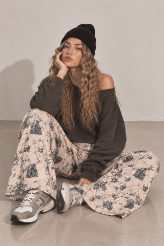 Vintage Skull Toile Wide Pants