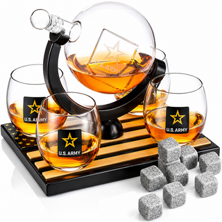U.S. Army Globe Whiskey Decanter Set with 4 Liquor Glasses