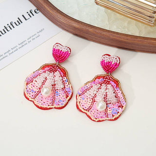 Dangle Earrings - Pink Seashell and Pearl - Boutique Bella BellaEarrings