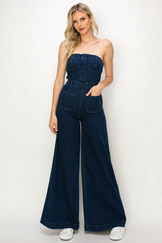 Dark Denim Tube Top Jumpsuit - Boutique Bella BellaJumpsuit