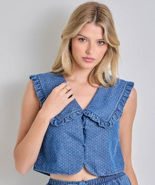 Darling Dot V - Neck Denim Vest - Boutique Bella BellaVest