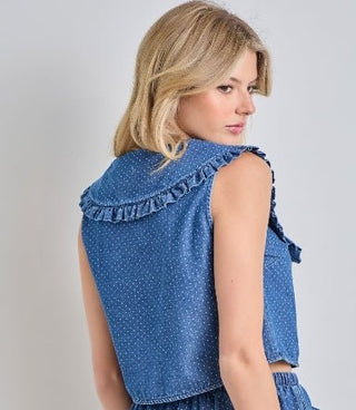 Darling Dot V - Neck Denim Vest - Boutique Bella BellaVest