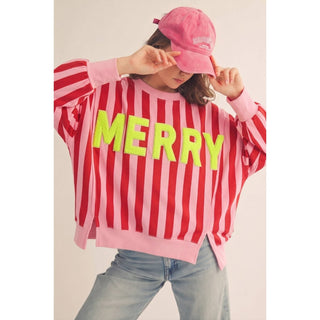 Oversized Striped Sweatshirt Featuring Bold Neon Top