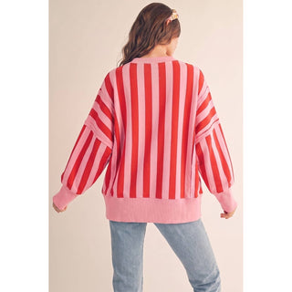 Oversized Striped Sweatshirt Featuring Bold Neon Top