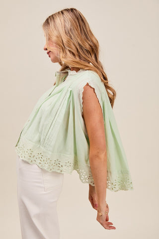 Sweet Garden Eyelet Top - Sage