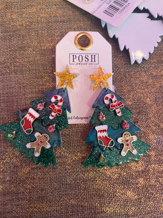 Decorated Christmas Tree Earrings - Boutique Bella BellaJewlery