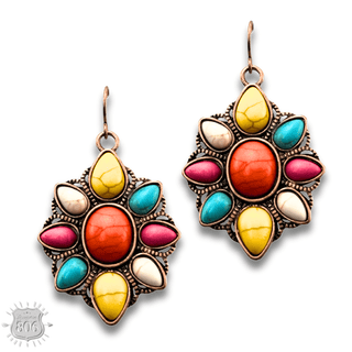Decorative stone flower earring - LC - Boutique Bella BellaEarrings