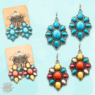 Decorative stone flower earring - LC - Boutique Bella BellaEarrings