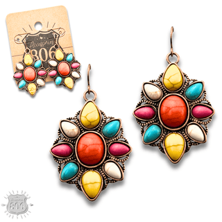 Decorative stone flower earring - LC - Boutique Bella BellaEarrings