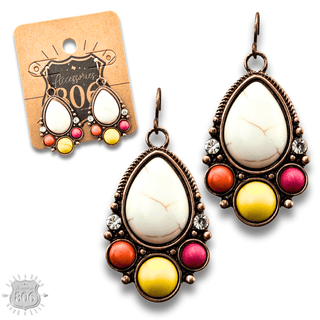 Decorative stone teardrop earring - LC - Boutique Bella BellaEarrings