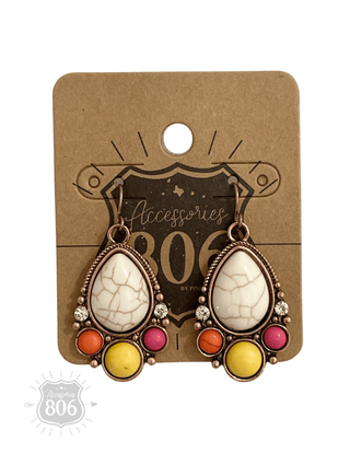 Decorative stone teardrop earring - LC - Boutique Bella BellaEarrings