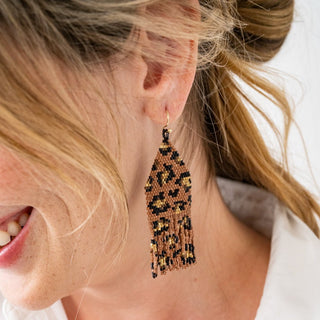 Delilah cheetah beaded fringe earrings - Boutique Bella BellaEarrings