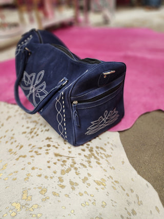 Denim Blue Stitched Leather Duffle Bag - Boutique Bella BellaDuffel Bag