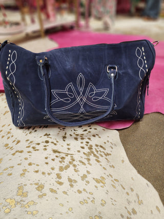 Denim Blue Stitched Leather Duffle Bag - Boutique Bella BellaDuffel Bag