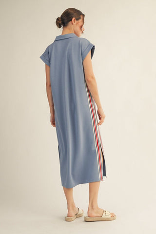 Denim Color Band Trim Midi Dress - Boutique Bella BellaDress