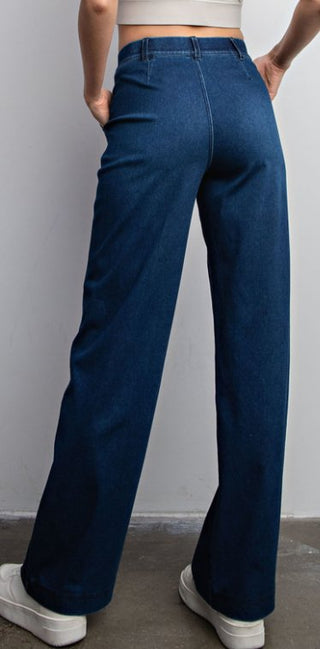 DENIM COTTON STRETCH TWILL WIDE LEG PANT - Boutique Bella BellaJeans