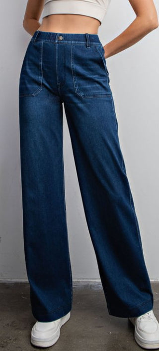 DENIM COTTON STRETCH TWILL WIDE LEG PANT - Boutique Bella BellaJeans